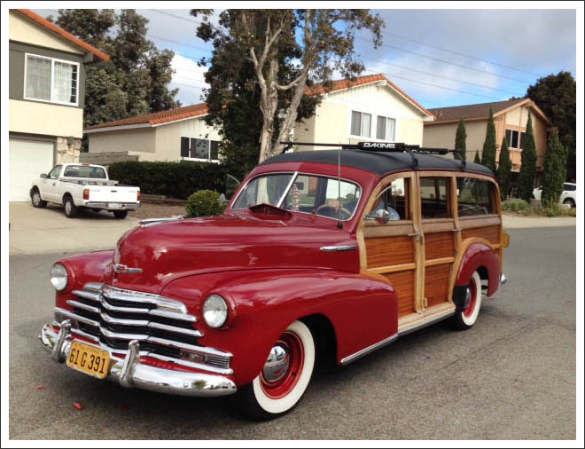 1947 Chevy Woody station wagon after wood panel refinishing